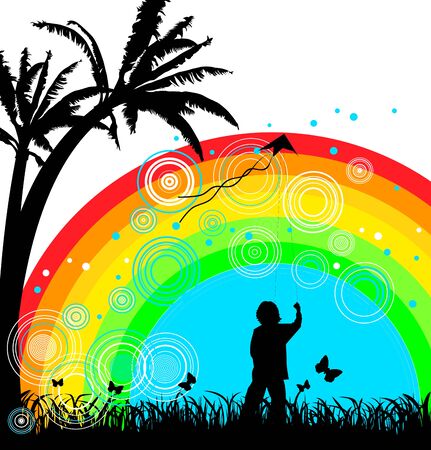 Boy flying a kiteのイラスト素材
