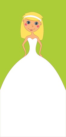A vertical wedding invitation with a cartoon bride in gown.のイラスト素材