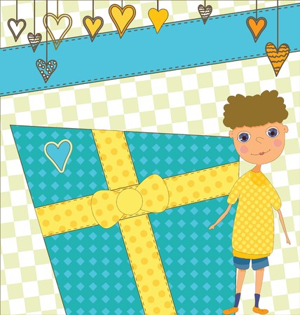 A Birthday card with a boy and a present.のイラスト素材