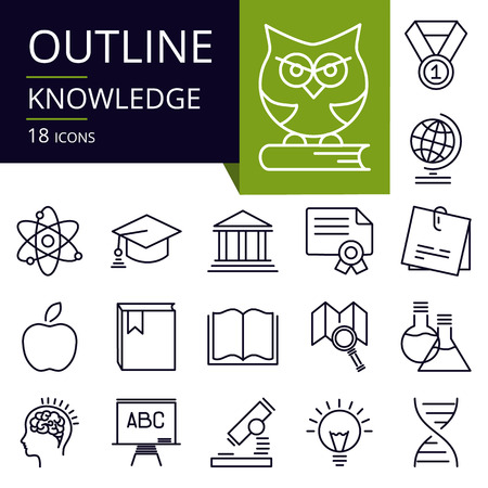 Set of outline icons of Knowledge. Modern icons for website, mobile, app design and print.のイラスト素材