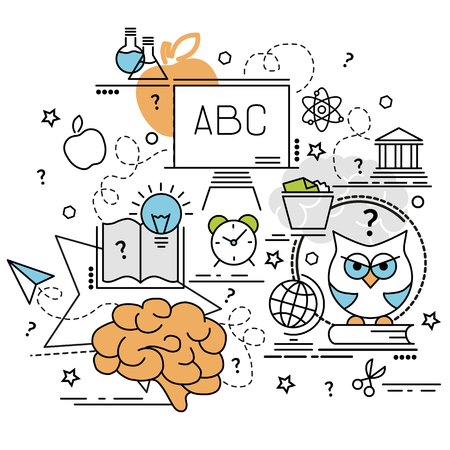 Flat colorful design concept of Knowledge. Infographic idea of ??making creative products.Template for website banner, flyer and poster.のイラスト素材