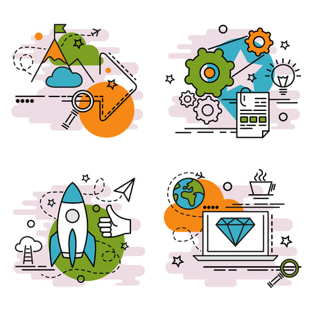 Set of outline icons of mission. Colorful icons for website, mobile, app design and print.のイラスト素材