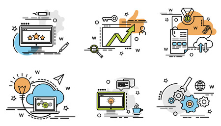 Set of outline icons of SEO. Colorful icons for website, mobile, app design and print.のイラスト素材
