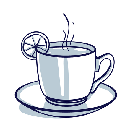 Sketch hand drawn image of cup with tea. Tea time.Â Hand drawn doodle cartoon vector illustration.のイラスト素材