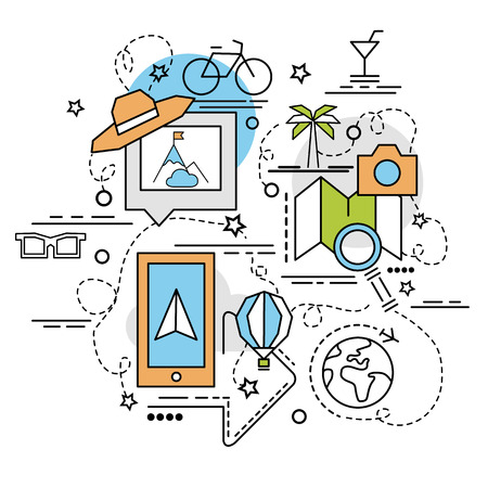 Flat colorful design concept for Travel. Infographic idea of making creative products.
Template for website banner, flyer and poster.のイラスト素材