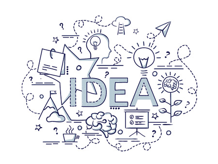 Design concept for Idea. Infographic idea of making creative products.
Template for website banner, flyer and poster. Hand drawn doodle cartoon illustration.のイラスト素材