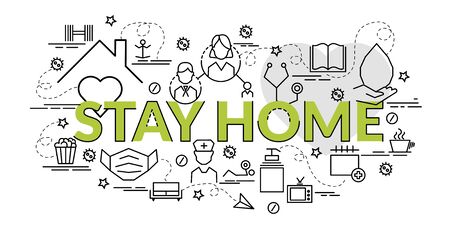 Flat colorful design concept for Stay Home. Infographic idea of making creative products. Template for website banner, flyer and poster.のイラスト素材
