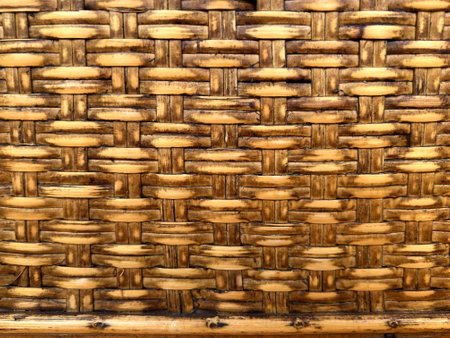Woven wood pattern or background. Textured of the rattan basket. Background and texture with brown wicker rattan.の写真素材