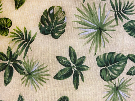 Botanical watercolor illustration. Patterned leaves, philodendron leaves and palm leaves.の写真素材