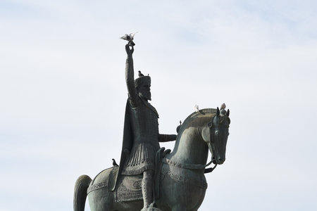 Athens. Greece. MARCH 11, 2024: Monument to Constantine XI Palaeologus. Statue of the Byzantine Emperor Constantine XIの写真素材