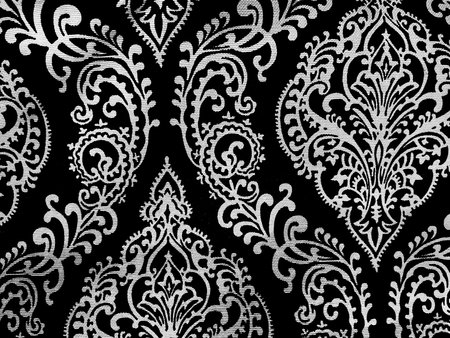 Elegant black and white damask pattern with intricate floral and ornamental details. Classic...