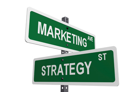 A sign post with directions to marketing and strategyの写真素材