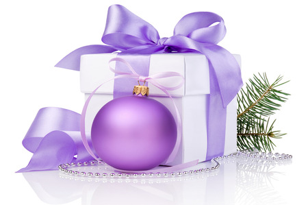 white gift box with a colored ballの写真素材