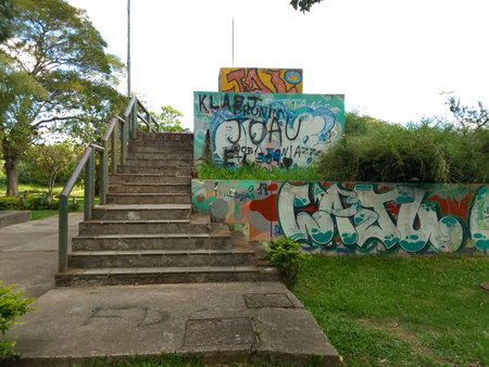 Graffiti on the walls of a park in the city of Salvador.の写真素材