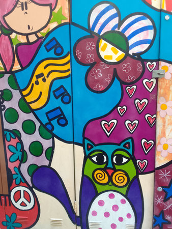 Colorful graffiti on the wall of a building in Lisbon, Portugalの写真素材