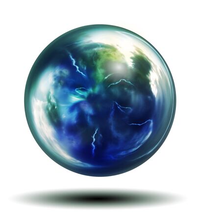 Globe, diverse planet isolated on white with a shadow - abstract meteorological depiction of night and day, dark and light, thunder and and sunshineの写真素材
