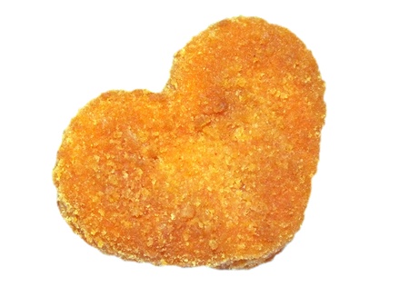 fried cheese, chips, meat, fish, cheese, in heart shapeの写真素材