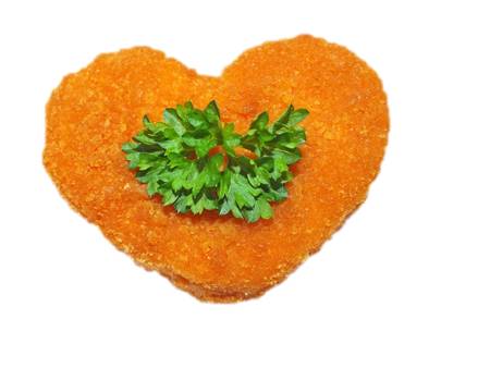 fried cheese, chips, meat, fish, cheese, in heart shapeの写真素材