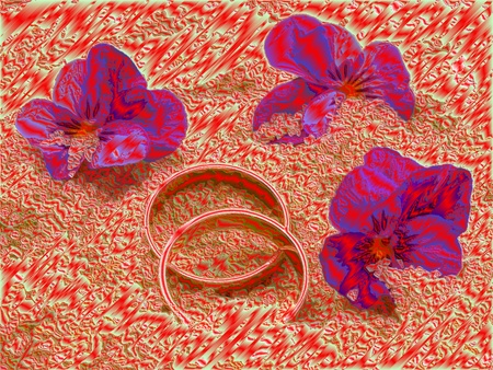 Wedding rings in small stonesの写真素材