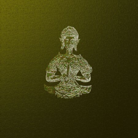 with a fine brush painted golden buddha on colored backgroundの写真素材
