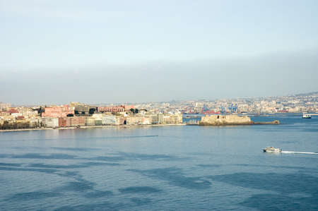 scenic view of castel Dell'Ovo or Egg Castle, bay and city of Naples, Italyの写真素材