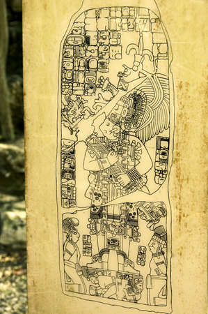 Mayan glyphs on a stone stele, Yucatan peninsula, Mexicoの写真素材