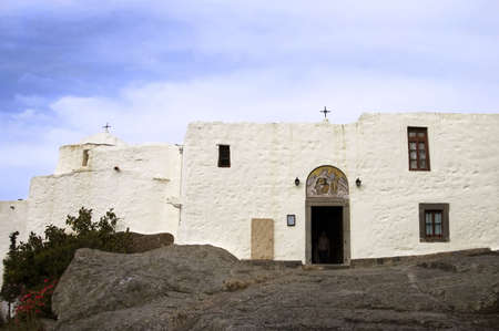Grotto of St John the Theologian in Patmos island, built over the rocks, Greece, World Heritage Siteの写真素材