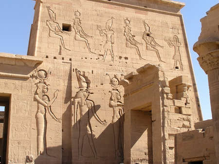 close view of Philae Temple on the Agilkia island, dedicated to god Osiris, Egypt, Africa  