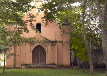 A lovely chapel  in a garden of a Maya village, Yucatan, Mexico.の写真素材