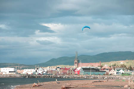 storm over a fishing village of Quebec country,Mont Ste Anne Gaspesieの写真素材
