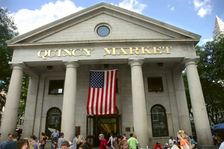 BOSTON, MASS - SEPTEMBER 3: Tourists in front of Quincy market building, Boston, Mass, USA, September 3, 2005のeditorial素材