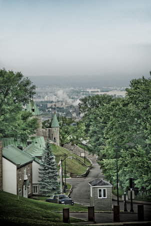 QUEBEC CITY, QUEBEC - 21ST AUGUST;fortifications of La Citadelle, casern and city of  Quebec in background,  Canada - special effects picture.21st August 2009のeditorial素材