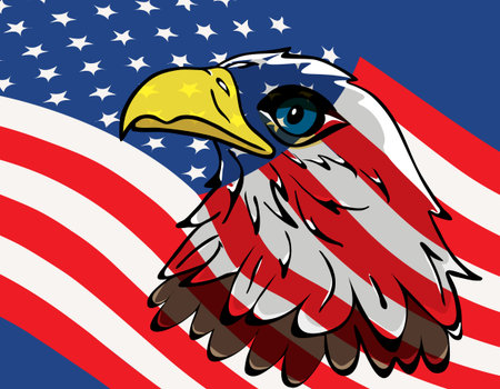 Eagle over the United States flagのイラスト素材