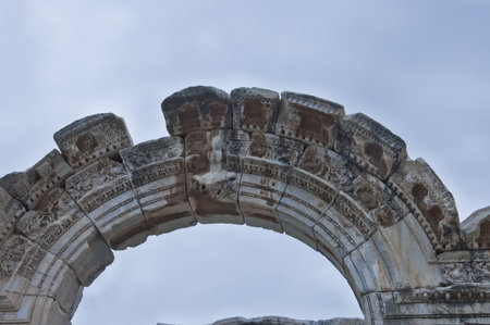 Ephesus, Turkey - May 8th, 2007;details of the arch of the Temple of Hadrian. in Ephesus, Turkey.のeditorial素材