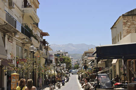 Chania, Greece  - May 11th, 2007 ;  street  scene of Chania, Crete, Greece, allowed to pedestrians and bicycles onlyのeditorial素材