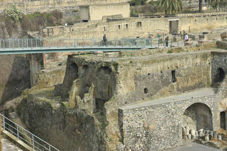 Naples, Italy - March 18th, 2006 : Tourists at Herculaneum site, ruins from Vesuvius eruption Naples, Italyのeditorial素材