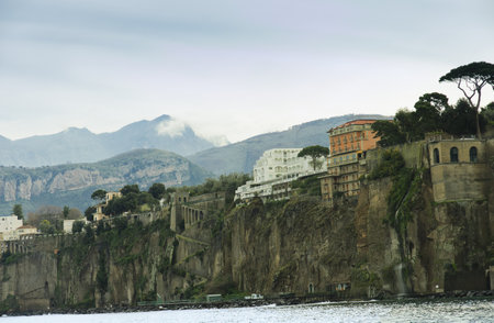 Capri, Italy - March 24th, 2006 : Capri by a cloudy day. (Part of Campania), Bay of Naples ,southern Italy. Tourist attraction noted for its beautiful scenery and luxurious  houses.のeditorial素材