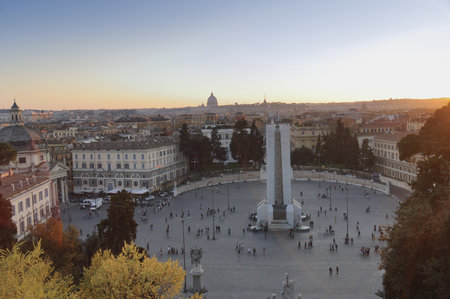 Rome, Italy - April 2th, 2006 : people attending the  sunset on Piazza del Popolo, Rome,Italyのeditorial素材