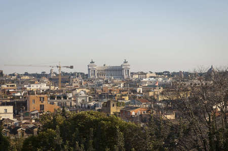 Rome, Italy - April 2nd, 2006 : view of Rome  from Pincio hill at sunset with the war memorials monument on the background., Italyのeditorial素材