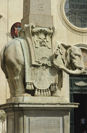 Rome, Italy - March 29th, 2006 : Details of the Elephant Bernini sculpture on the Piazza della Rotonda, Rome, Italyのeditorial素材