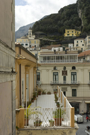 Amalfi , Italy - March 23th, 2006 : Houses, hotels, church built on a mountain slope on the .Amalfi coast located in the Sorrentine Peninsula, Italy. listed by UNESCOのeditorial素材