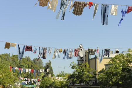Columbia, California, USA - May 6th, 2006 : picturesque old timers clotheslines hanging in the middle of the street in the pionner town of Columbia for the annual Coutry Fair celebration, California, USAのeditorial素材