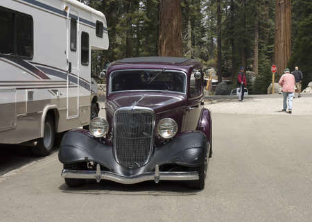 California, USA - May 5th, 2006 :  front view of an old style 1930's Ford Coupe in camping ground in California, USAのeditorial素材