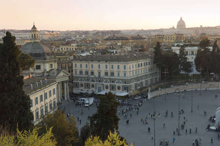 Rome, Italy - April 2nd, 2006 : crowd on Piazza del Popolo at sunset, Rome,Italyのeditorial素材