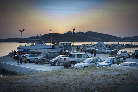 Cape Sounion, Athens, Greece - May 6th, 2007 : twilight time at the harbor of Cape Sounion, with...