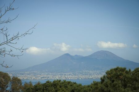 Naples, Italy - March, 21th, 2006   Naples  scenic view in  Bay of Naples with volcano Mount Vesuvius on backgroundの写真素材