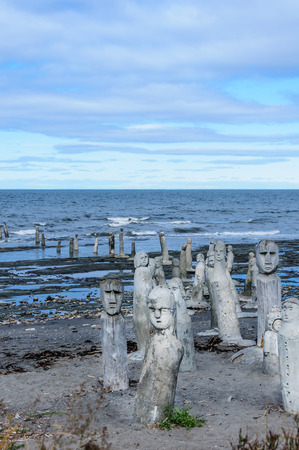 The Great Gathering - stonework statues leading into the St. Lawrence River  in Sainte-Flavie, Gaspesia, Quebec, Canada.の写真素材