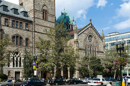 Boston, Massachusetts, USA - September 4, 2005 : Street scene on Copley Square with  the New Old South Church behind in Boston, Massachusetts, USAのeditorial素材