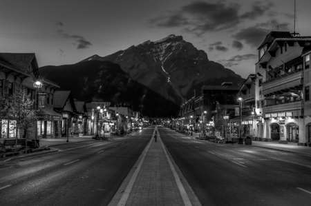 Banff, Alberta, Canada - June 1,2009 : night view of Main street of Banff townsite in Banff National Park, Albertaのeditorial素材