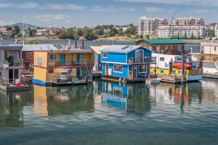Victoria, British Columbia, Canada - June 29, 2009 : Boat houses at Fisherman wharf in Victoria, BC, Canadaのeditorial素材